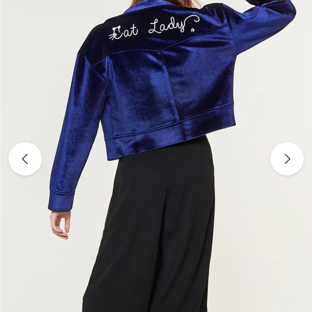 Cat Lady Blue Velvet Bomber Jacket